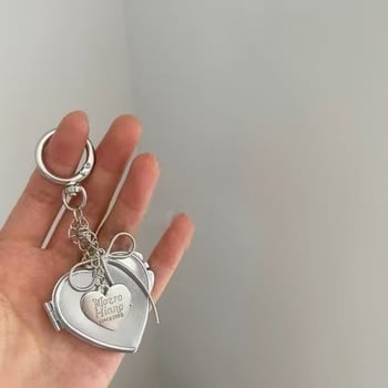 Κορεατικό στυλ μινιμαλιστικό κρεμαστό για τσάντες με φιόγκο, 3D καρδιά και ασημένιο καθρέφτη