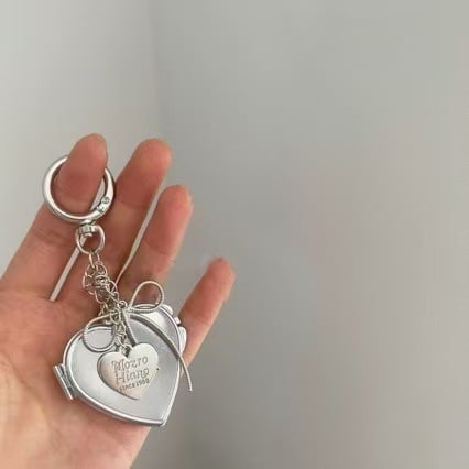 Κορεατικό στυλ μινιμαλιστικό κρεμαστό για τσάντες με φιόγκο, 3D καρδιά και ασημένιο καθρέφτη