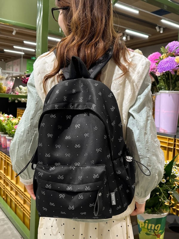 Štýlový školský batoh pre študentov, ľahký nylon, veľká kapacita, dizajn s mašľou