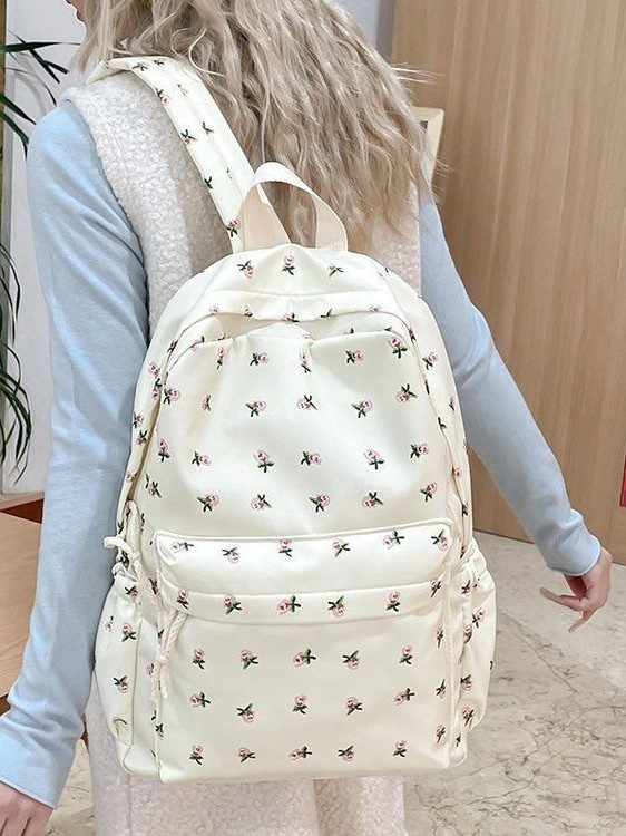 Rucsac de școală din nylon, imprimeu floral, pentru femei, pentru gimnaziu și facultate, primăvara 2025