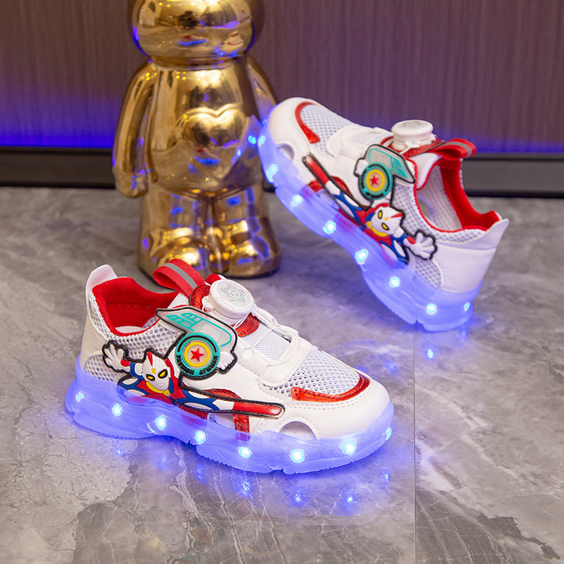 Punjenje dječjih tenisica s boja LED svjetlima, Ultraman Zero motiv, mrežasti gornji dio, Velcro zatvarač