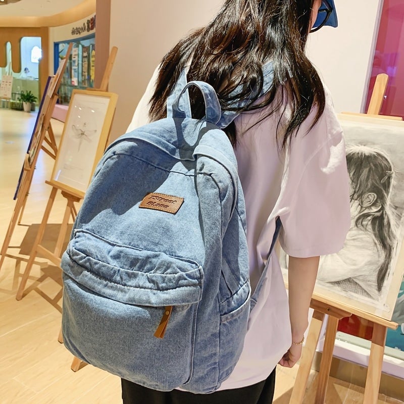 Τσάντα πλάτης από denim για σχολείο, μεγάλη χωρητικότητα, unisex, casual σε κορεατικό στυλ