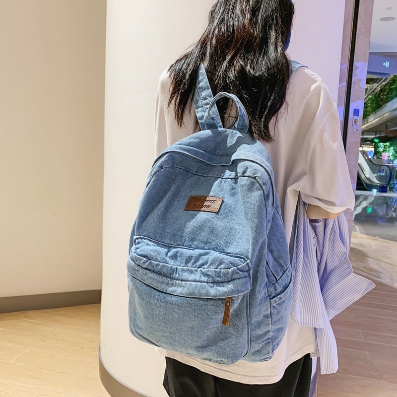 Τσάντα πλάτης από denim για σχολείο, μεγάλη χωρητικότητα, unisex, casual σε κορεατικό στυλ