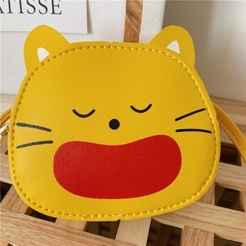 Cicás arckifejezésű PU-bőr gyerekválltáska, kis crossbody gyerekeknek, pénztárca