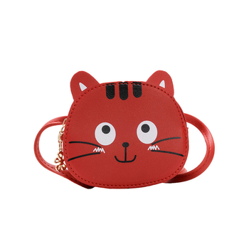 Cicás arckifejezésű PU-bőr gyerekválltáska, kis crossbody gyerekeknek, pénztárca