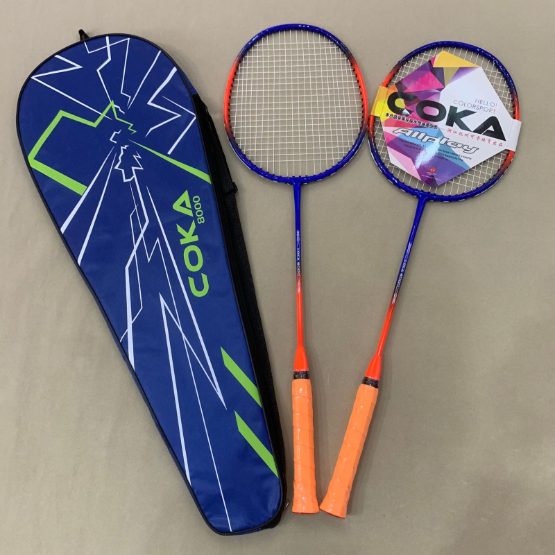 Coca 8000 Rachetă badminton, din aliaj de oțel, construcție într-o singură piesă, set durabil de antrenament pentru adulți, joc în aer liber, pereche de rachete
