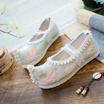 Lányoknak szánt Hanfu cipő gyöngyökkel, hímzett, slip-on, lélegző, hercegnő-stílus