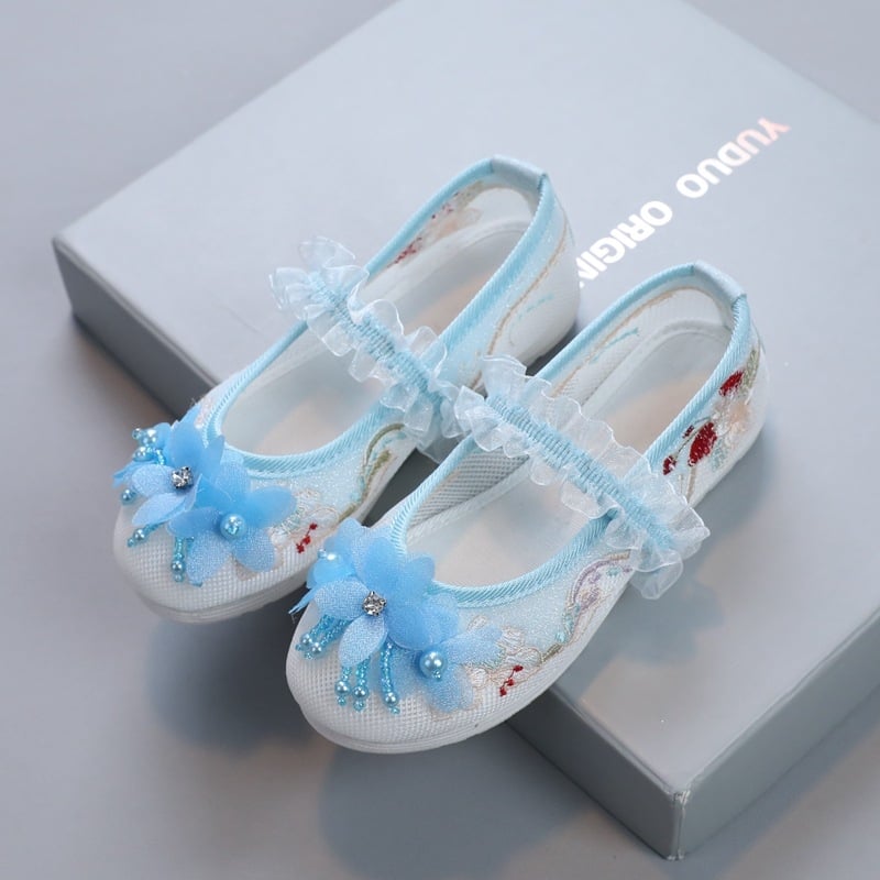 Dječje Hanfu cipele - ljetne mrežaste gornje, platnene, Beijing inspirirane, šivane, za dječje nastupe, meka potplata
