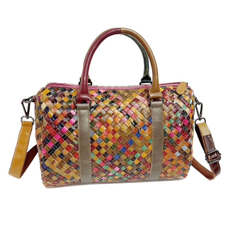 Geantă de damă din piele naturală, țesută, crossbody, fermoar și buzunare interioare