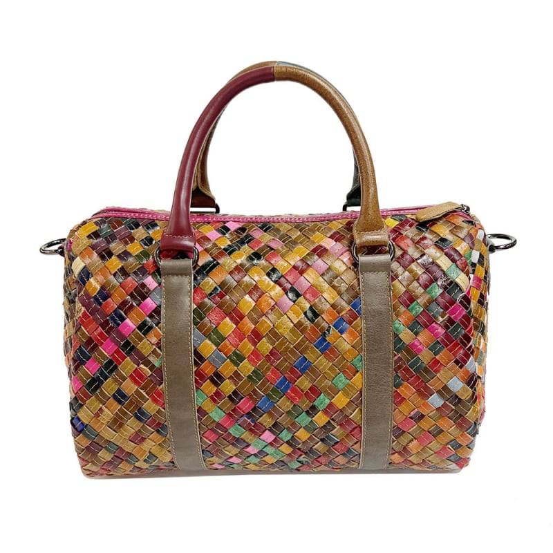 Geantă de damă din piele naturală, țesută, crossbody, fermoar și buzunare interioare