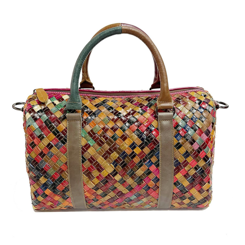 Geantă de damă din piele naturală, țesută, crossbody, fermoar și buzunare interioare