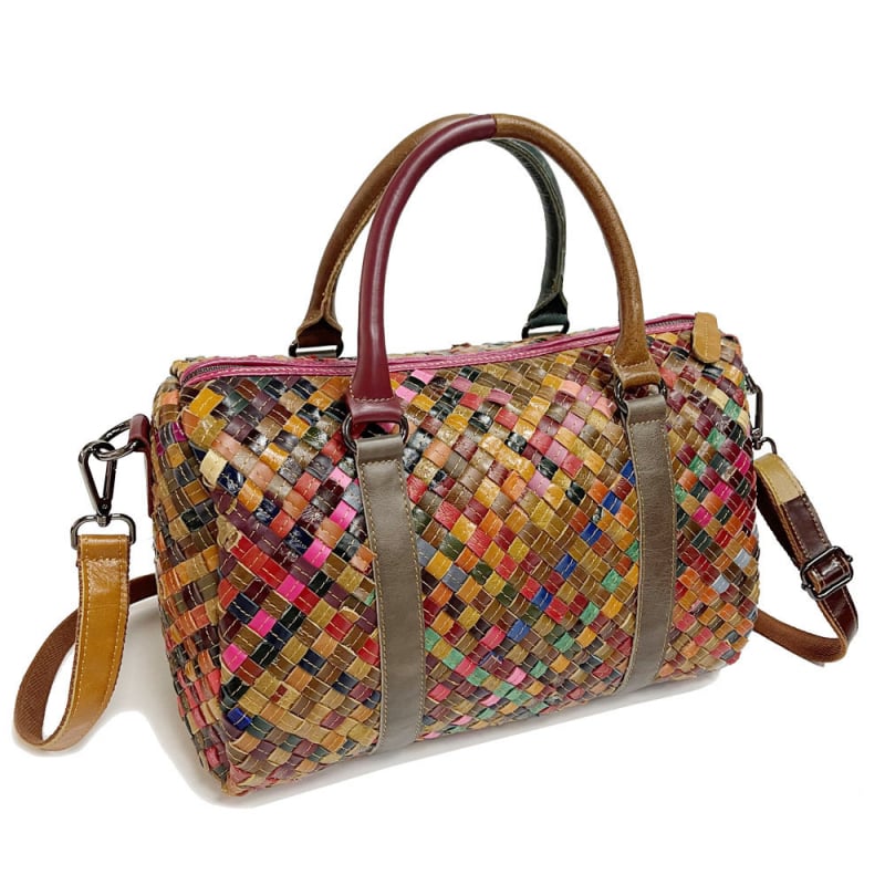 Geantă de damă din piele naturală, țesută, crossbody, fermoar și buzunare interioare