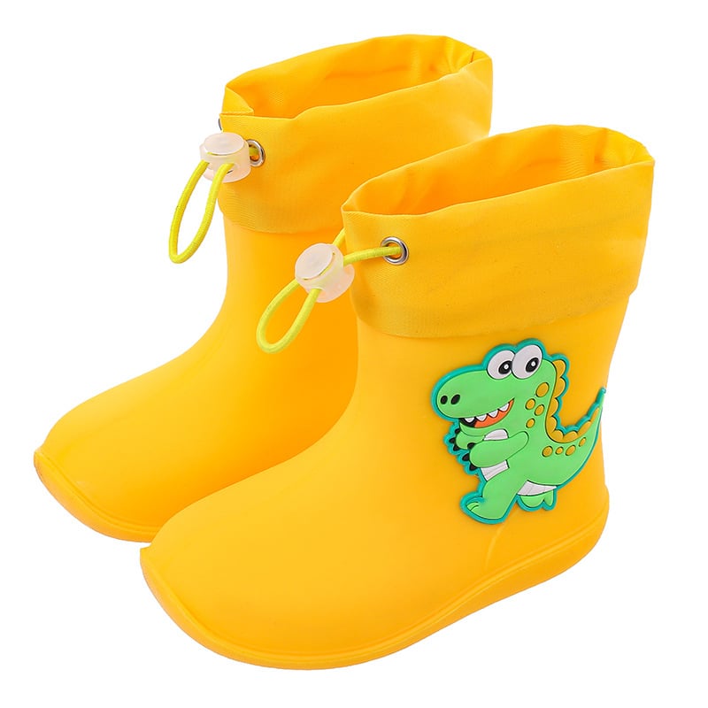 Dječje vodootporne čizme za kišu s crtić dinosaurus motivom, unisex, lagane, PVC gornji dio, protuklizna potplata, s vezivanjem na gornjem dijelu