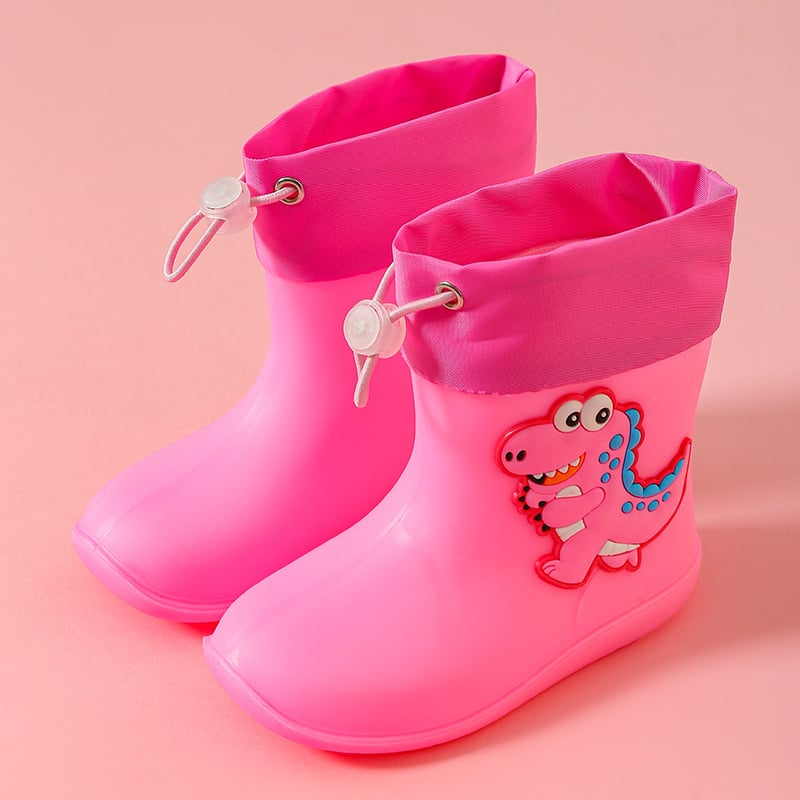 Dječje vodootporne čizme za kišu s crtić dinosaurus motivom, unisex, lagane, PVC gornji dio, protuklizna potplata, s vezivanjem na gornjem dijelu