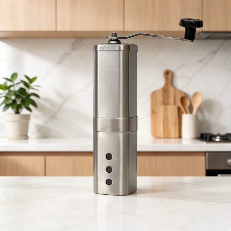 Râșniță de cafea manuală din oțel inoxidabil, cu manivelă, design minimalist modern