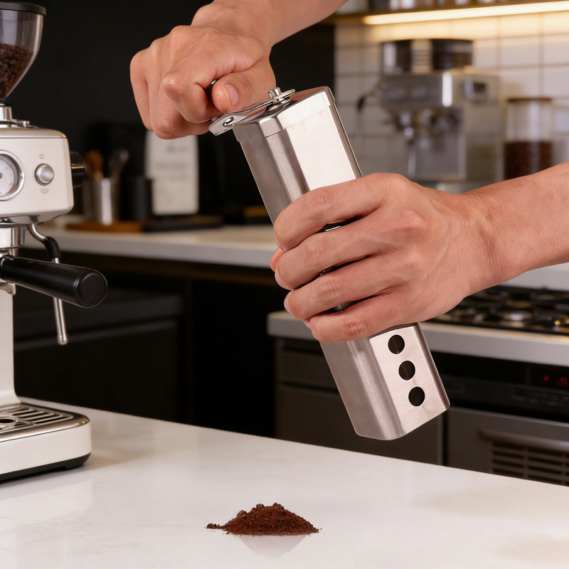 Râșniță de cafea manuală din oțel inoxidabil, cu manivelă, design minimalist modern