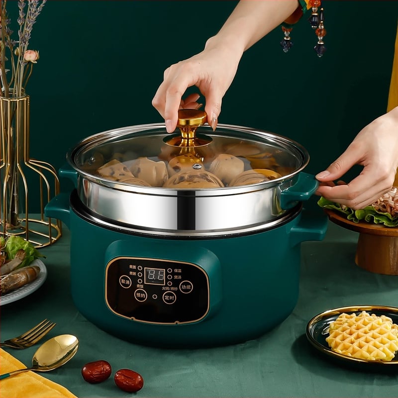 Tigaie wok electrică și oală cu aburi, all-in-one, capacitate mare, pentru uz casnic și în cămin
