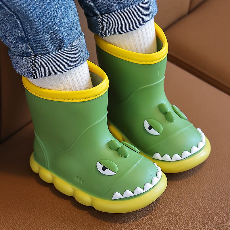 Dječje vodootporne čizme za kišu s likom dinosaura, srednje visine, unisex, protuklizne, mekana podloga