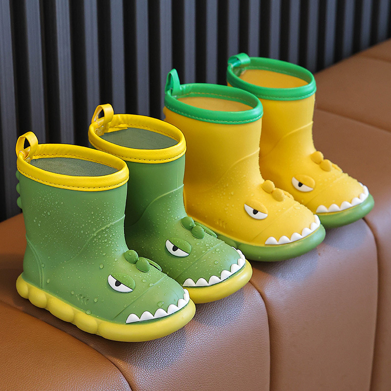 Dječje vodootporne čizme za kišu s likom dinosaura, srednje visine, unisex, protuklizne, mekana podloga