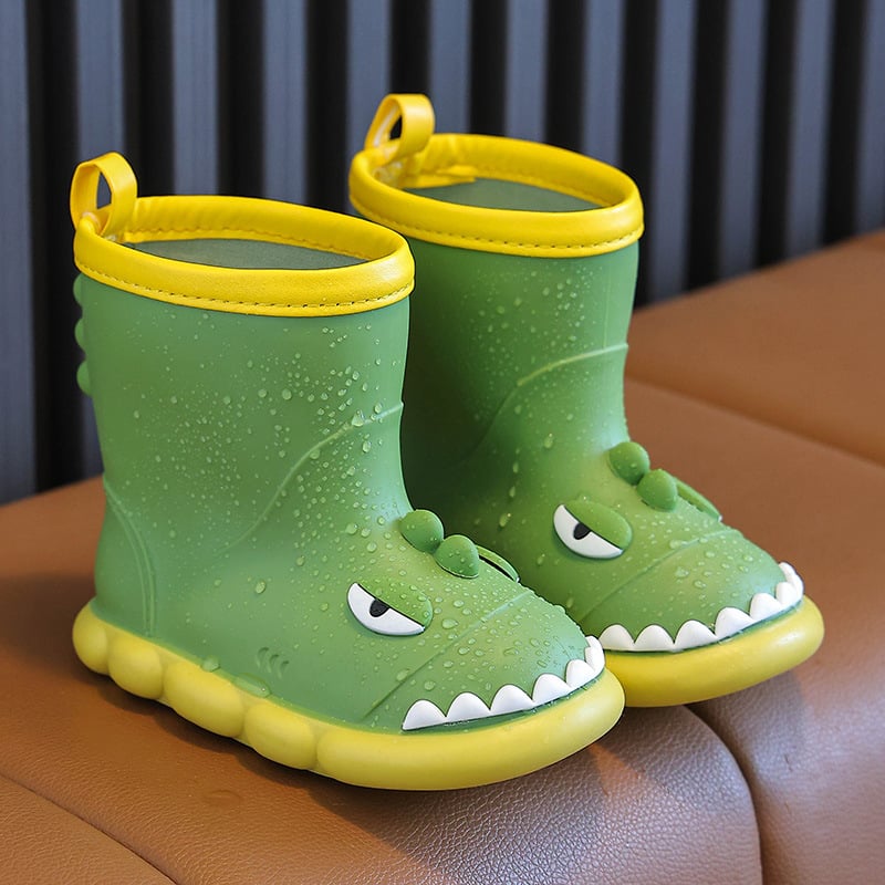 Dječje vodootporne čizme za kišu s likom dinosaura, srednje visine, unisex, protuklizne, mekana podloga