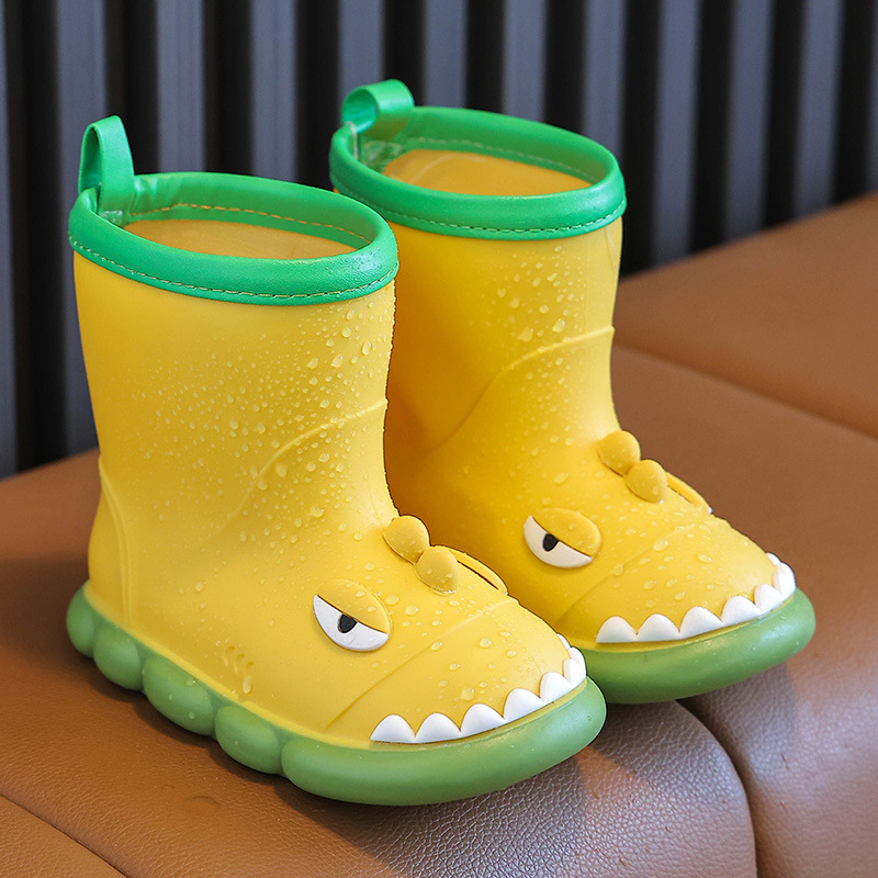 Dječje vodootporne čizme za kišu s likom dinosaura, srednje visine, unisex, protuklizne, mekana podloga