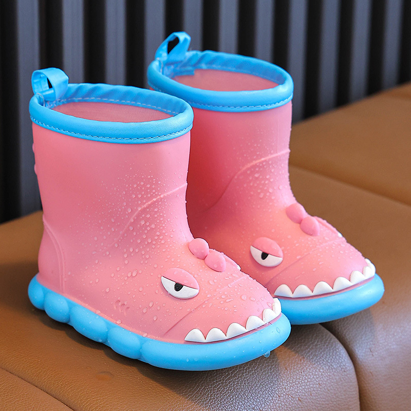 Dječje vodootporne čizme za kišu s likom dinosaura, srednje visine, unisex, protuklizne, mekana podloga