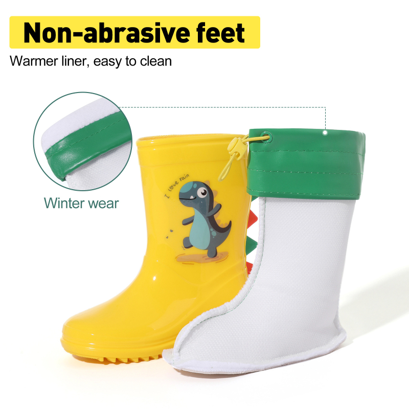 Dječje kišne čizme s crtanim dinosaurima, unisex, visoke, protuklizne, s odvojnom unutarnjom podstavom, za uzrast 2-8 godina