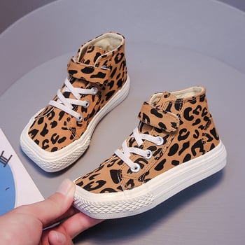 Dječje platnene tenisice s leopard uzorkom, visok gornji dio, kvadratna špička, s Velcro zatvaračem, korejski stil, proljeće-jesen 2024
