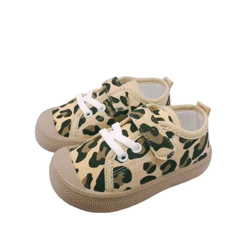 Leopárd mintás vászon slip-on gyerekcipő, puha talppal, légáteresztő, 1–3 éveseknek