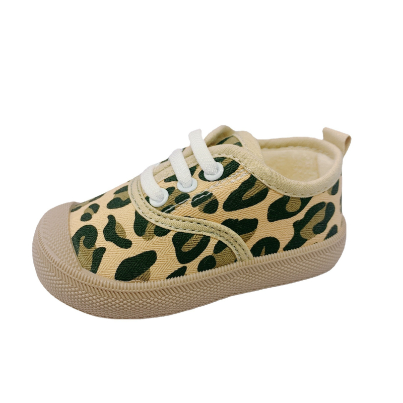 Leopárd mintás vászon slip-on gyerekcipő, puha talppal, légáteresztő, 1–3 éveseknek