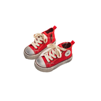 XSHX Gyerekeknek készült magas szárú vászon sneakers Dirty Paris mintával, oldalsó cipzárral, mindennapi stílus