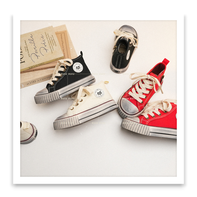 XSHX Gyerekeknek készült magas szárú vászon sneakers Dirty Paris mintával, oldalsó cipzárral, mindennapi stílus