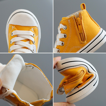 Παιδικά unisex υψηλά καμβά sneakers με πλευρικό φερμουάρ, στρογγυλή μύτη, κορεατικό στυλ