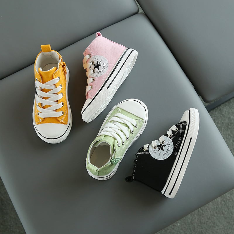 Παιδικά unisex υψηλά καμβά sneakers με πλευρικό φερμουάρ, στρογγυλή μύτη, κορεατικό στυλ