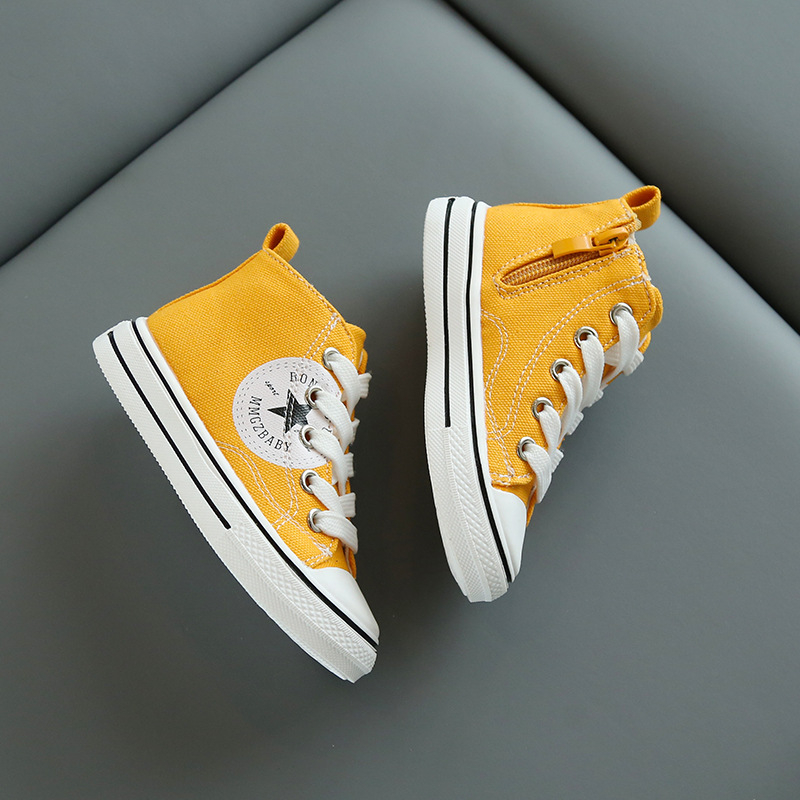 Παιδικά unisex υψηλά καμβά sneakers με πλευρικό φερμουάρ, στρογγυλή μύτη, κορεατικό στυλ