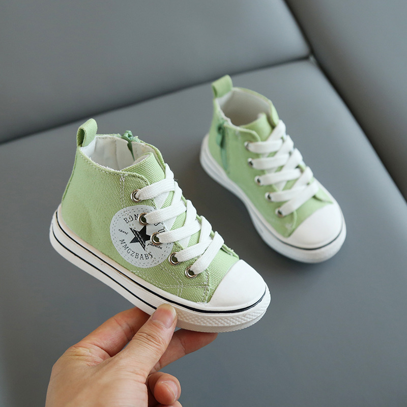 Παιδικά unisex υψηλά καμβά sneakers με πλευρικό φερμουάρ, στρογγυλή μύτη, κορεατικό στυλ