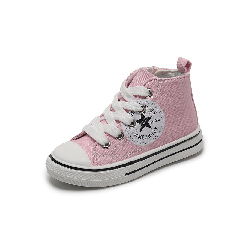 Παιδικά unisex υψηλά καμβά sneakers με πλευρικό φερμουάρ, στρογγυλή μύτη, κορεατικό στυλ
