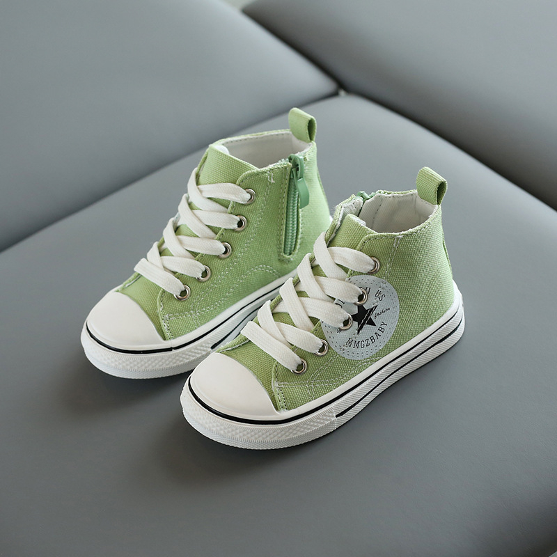 Παιδικά unisex υψηλά καμβά sneakers με πλευρικό φερμουάρ, στρογγυλή μύτη, κορεατικό στυλ