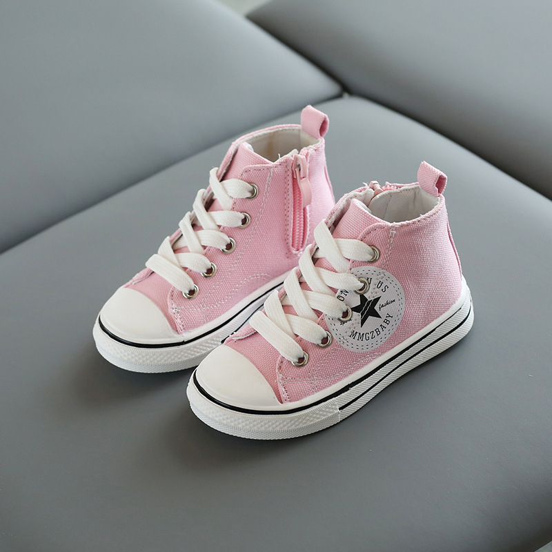 Παιδικά unisex υψηλά καμβά sneakers με πλευρικό φερμουάρ, στρογγυλή μύτη, κορεατικό στυλ