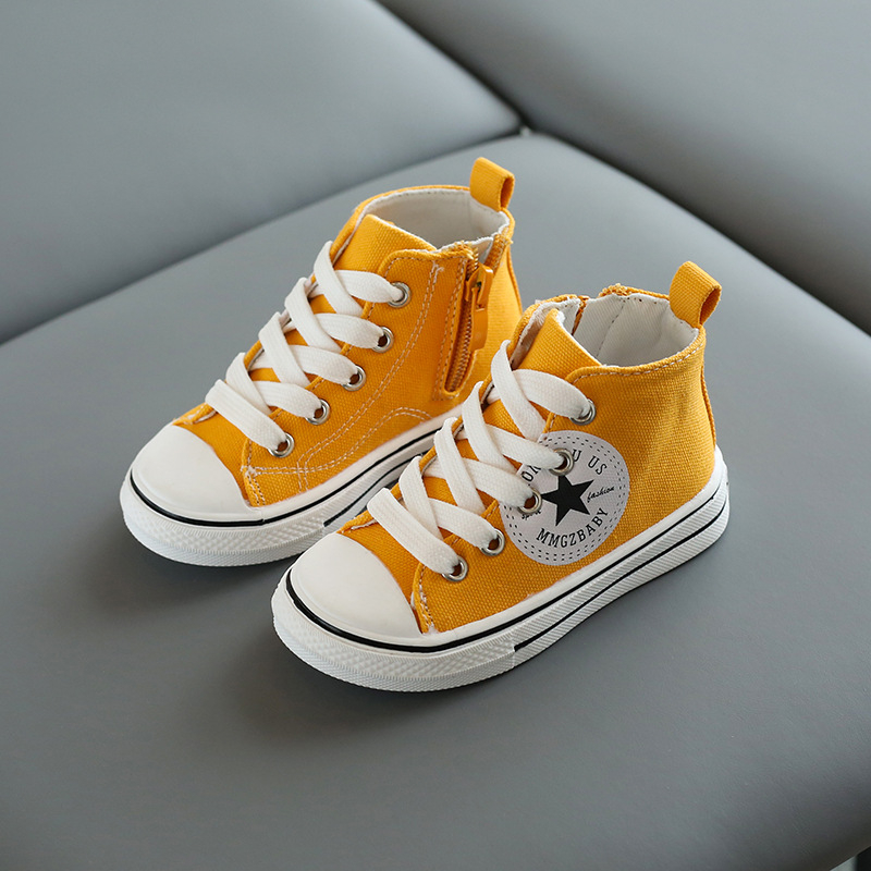 Παιδικά unisex υψηλά καμβά sneakers με πλευρικό φερμουάρ, στρογγυλή μύτη, κορεατικό στυλ