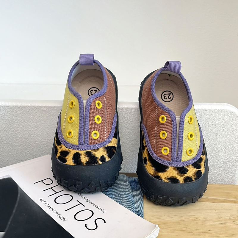 Παιδικά Slip-On καμβά παπούτσια, φθινοπωρινό 2025, Κορεατικού στυλ ραφής, αντίθεση χρωμάτων, φαρδιά γραμμή, στρογγυλή μύτη, για εσωτερικούς και εξωτερικούς χώρους, unisex