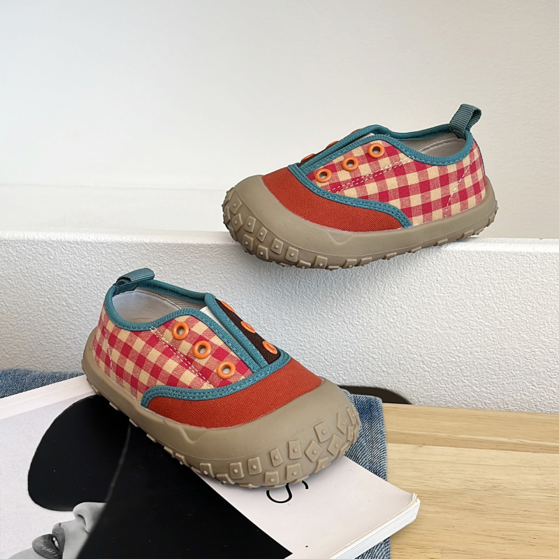 Παιδικά Slip-On καμβά παπούτσια, φθινοπωρινό 2025, Κορεατικού στυλ ραφής, αντίθεση χρωμάτων, φαρδιά γραμμή, στρογγυλή μύτη, για εσωτερικούς και εξωτερικούς χώρους, unisex