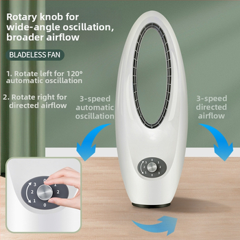 Diaľkovo ovlávaný domáci stojanový vežový ventilátor bez lopatiek, určený na cirkuláciu vzduchu