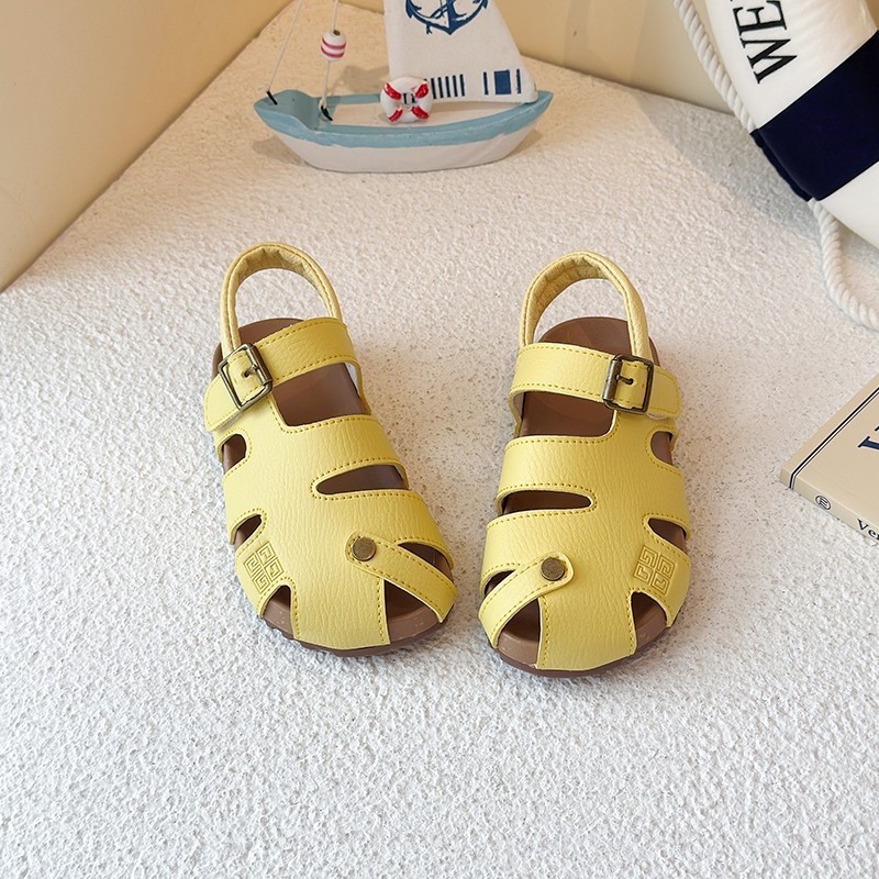 Gyermekeknek szóló zárt orrú szandál, 2025 nyár, Birkenstock-stílus, uniszex, Velcro-zárás, puha gumitalpú strandcipő