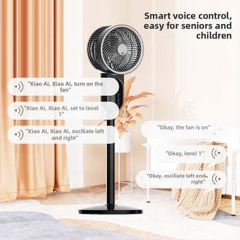 Ventilátor na cirkuláciu s hlasovým ovládaním, aromaterapeutické zariadenie, 8-smerný pohyb hlavy, na stol či na pod, tichý, perleťovo-biela