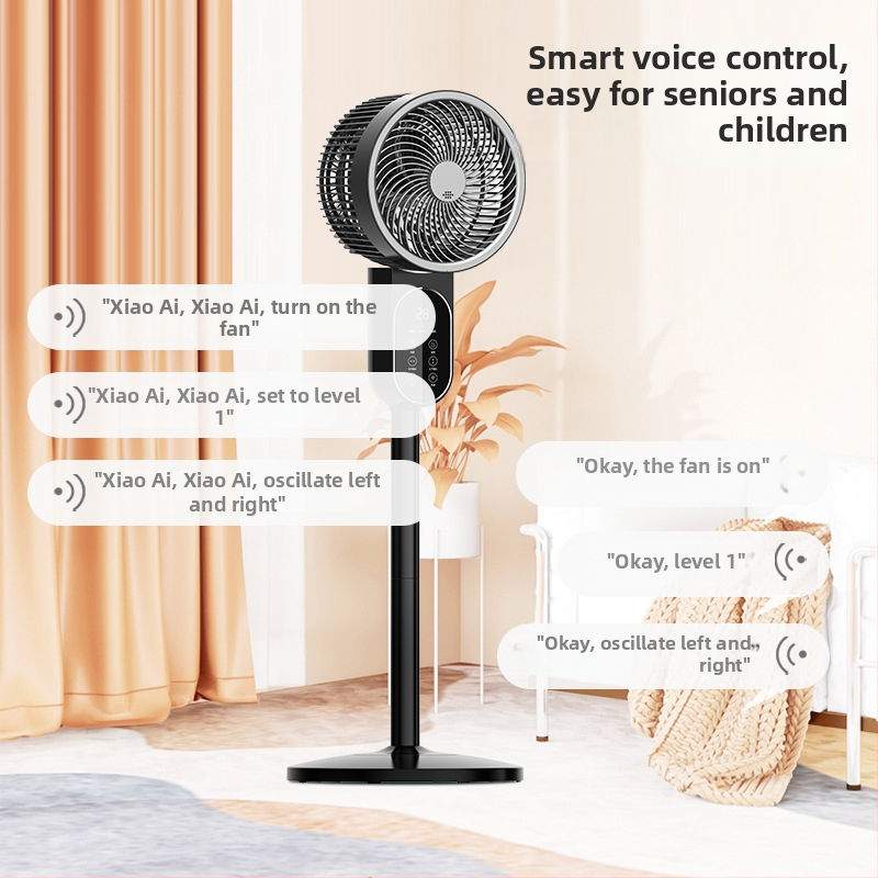 Ventilátor na cirkuláciu s hlasovým ovládaním, aromaterapeutické zariadenie, 8-smerný pohyb hlavy, na stol či na pod, tichý, perleťovo-biela