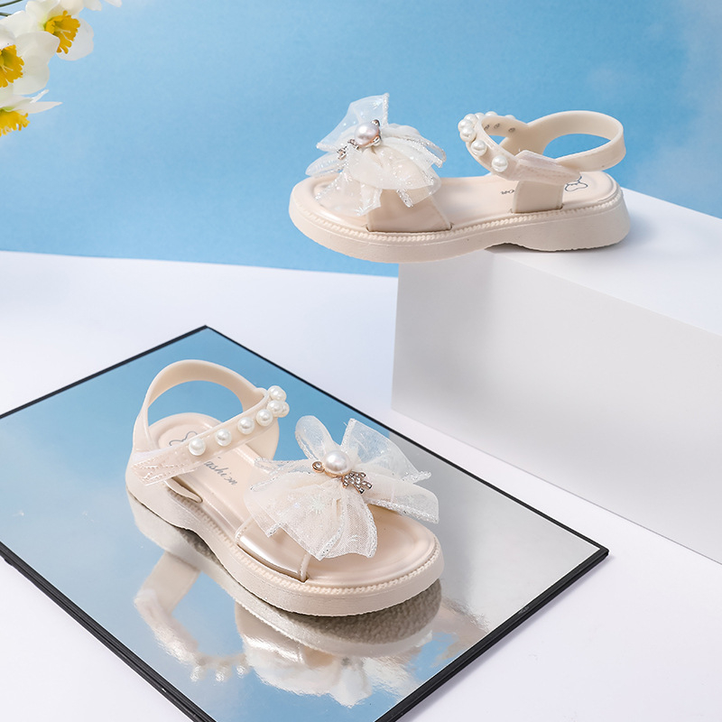 Nove dječje sandale za djevojčice s mašnicom, korejski stil, slatki crtani dizajn, Velcro kopčanje, mekani potplat, protuklizne, sandale za princeze
