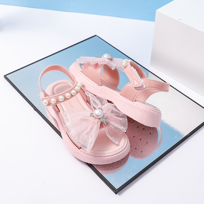 Nove dječje sandale za djevojčice s mašnicom, korejski stil, slatki crtani dizajn, Velcro kopčanje, mekani potplat, protuklizne, sandale za princeze