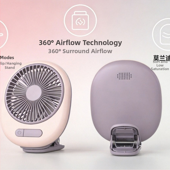 USB nabíjateľný stolný ventilátor s integrovanou batériou, kompaktný a prenosný, s klipom