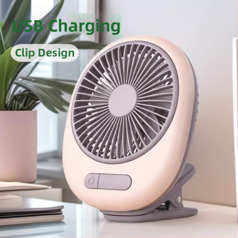 USB nabíjateľný stolný ventilátor s integrovanou batériou, kompaktný a prenosný, s klipom
